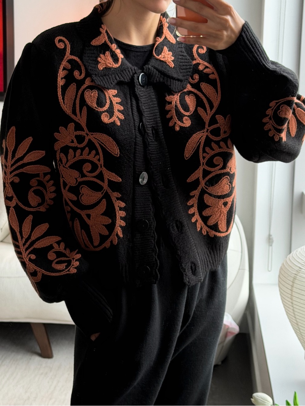 Farm Rio Cozzy Arabesque Embroidered Cardigan Sweater NWT Size Small